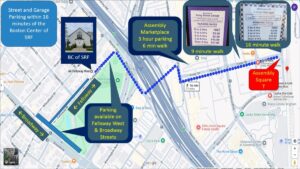 graphic showing walking path from BCSRF to Assembly Square.