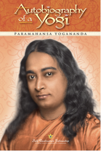 photo of the cover of Autobiography of a Yogi in paperback featuring photo of Paramahansa Yogananda